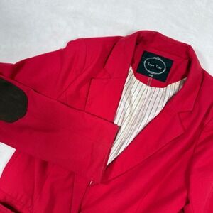 Love Tree Red Blazer Women's Large Elbow Patch Button Front Lined